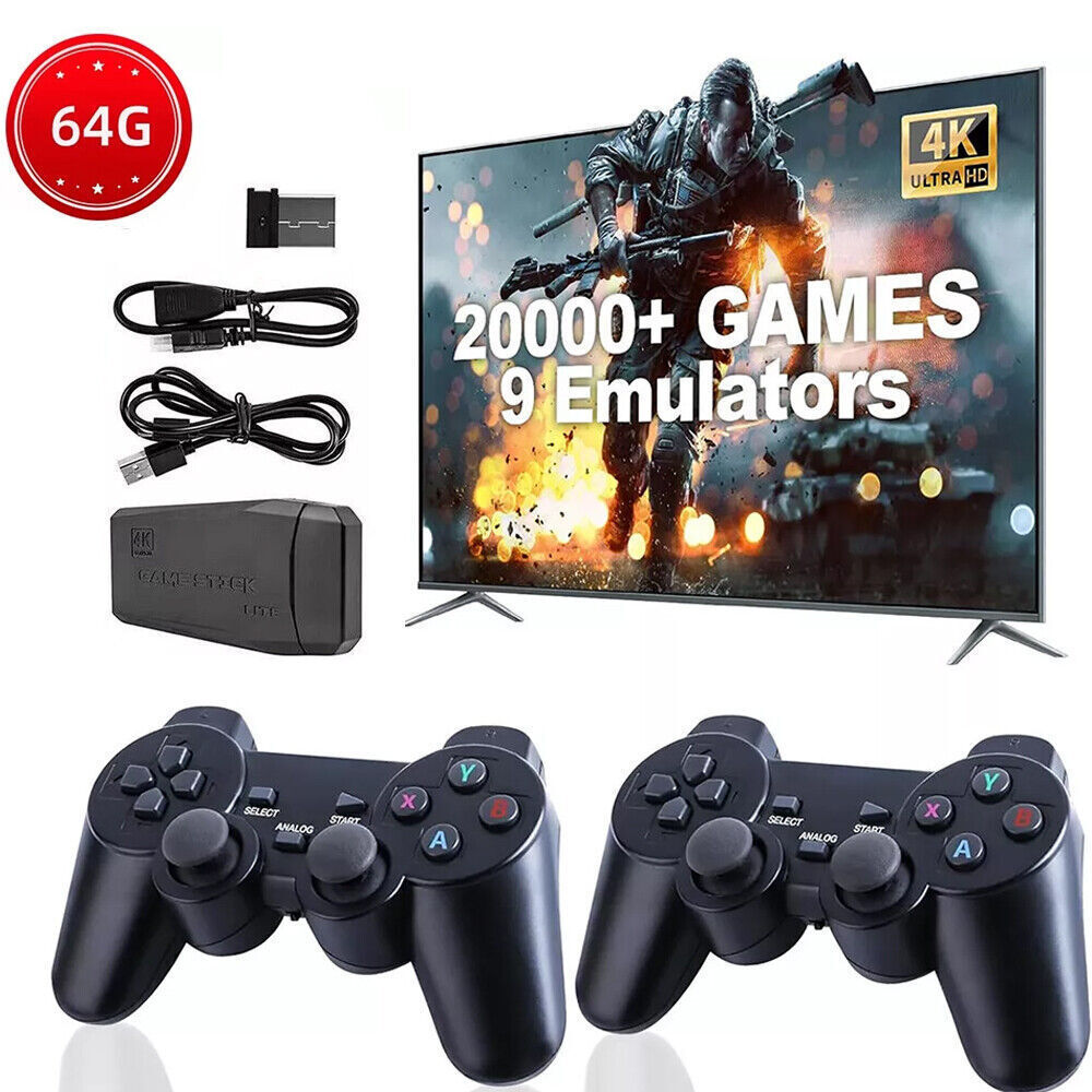 4K HDMI Retro Game Stick Console Plug Play 20000- Games 2 Wireless Controllers