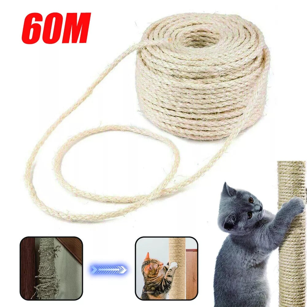 60m Natural Sisal Rope Cat Cats Scratching Post Claw Control Toys Crafts Pet