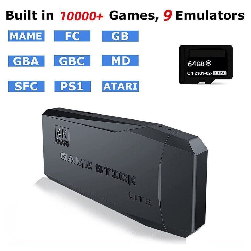 4K HDMI Retro Game Stick Console Plug Play 20000- Games 2 Wireless Controllers
