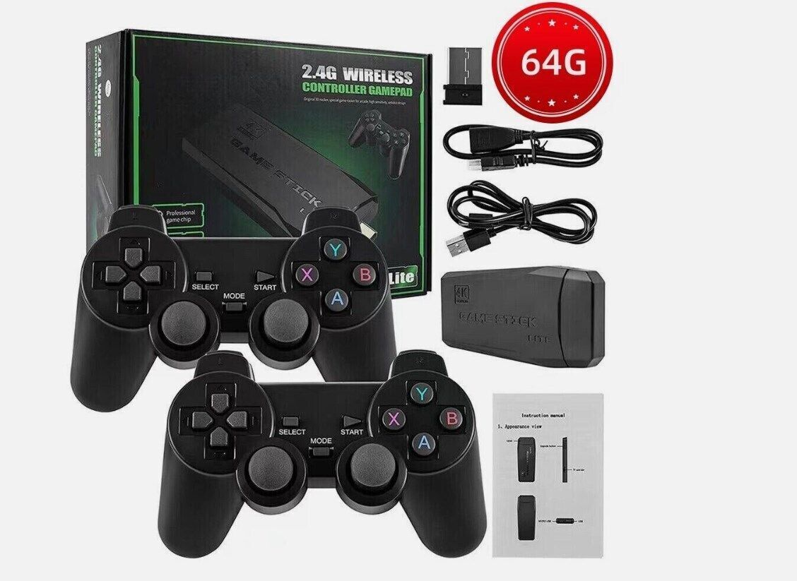 4K HDMI Retro Game Stick Console Plug Play 20000- Games 2 Wireless Controllers