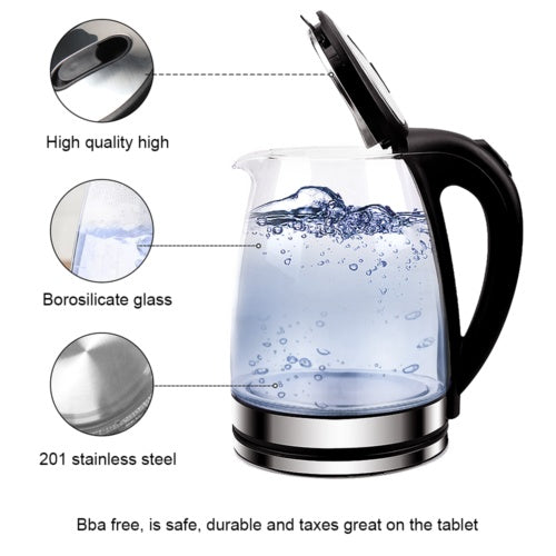 1.8L ELECTRIC KETTLE GLASS 360 BLUE LED ILLUMINATED JUG AUTO SHUT OFF PROTECTION