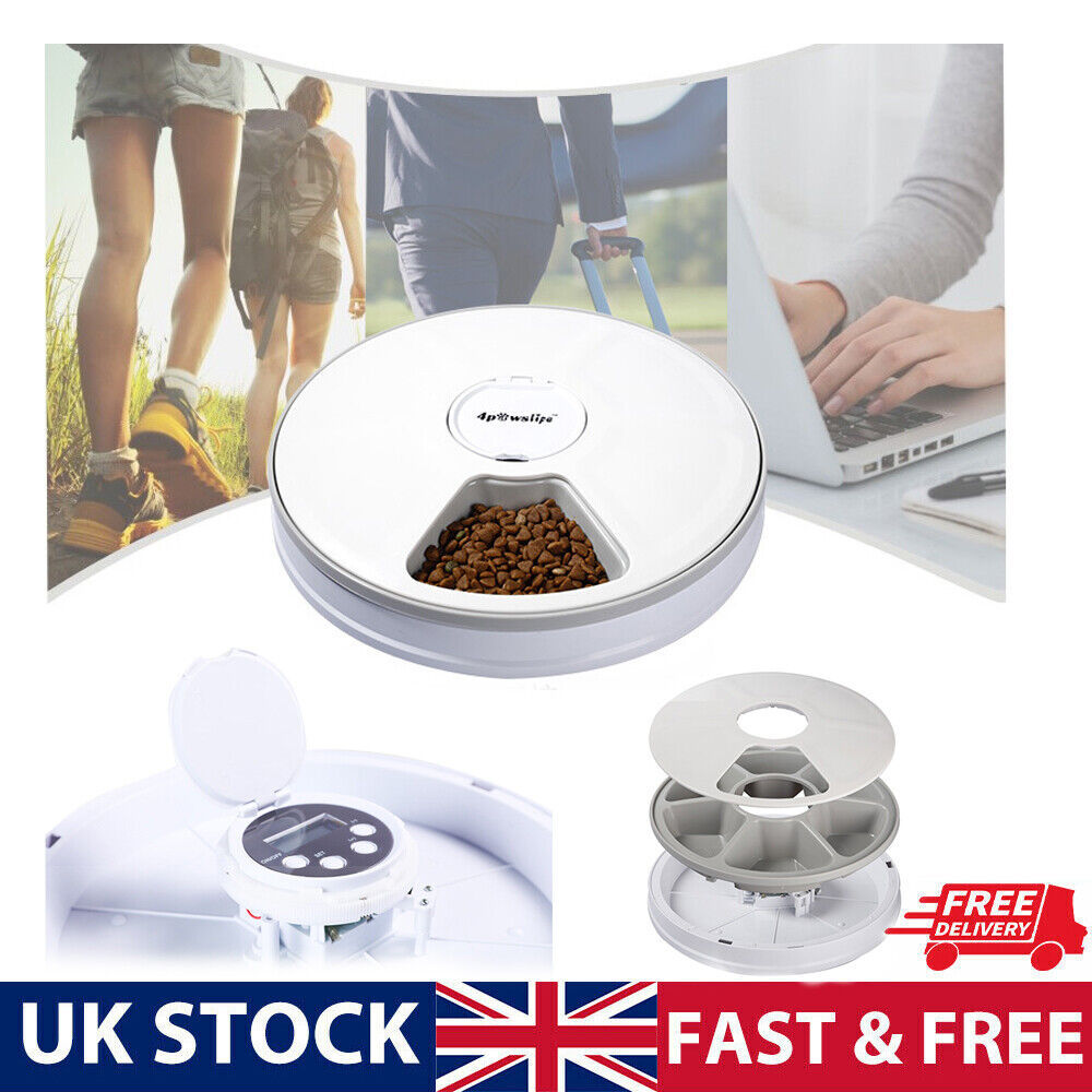 Automatic 6 Day Meal Timed Pet Dog Cat Feeder Food Bowl Auto Holiday Dispenser