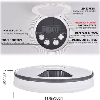 Automatic 6 Day Meal Timed Pet Dog Cat Feeder Food Bowl Auto Holiday Dispenser